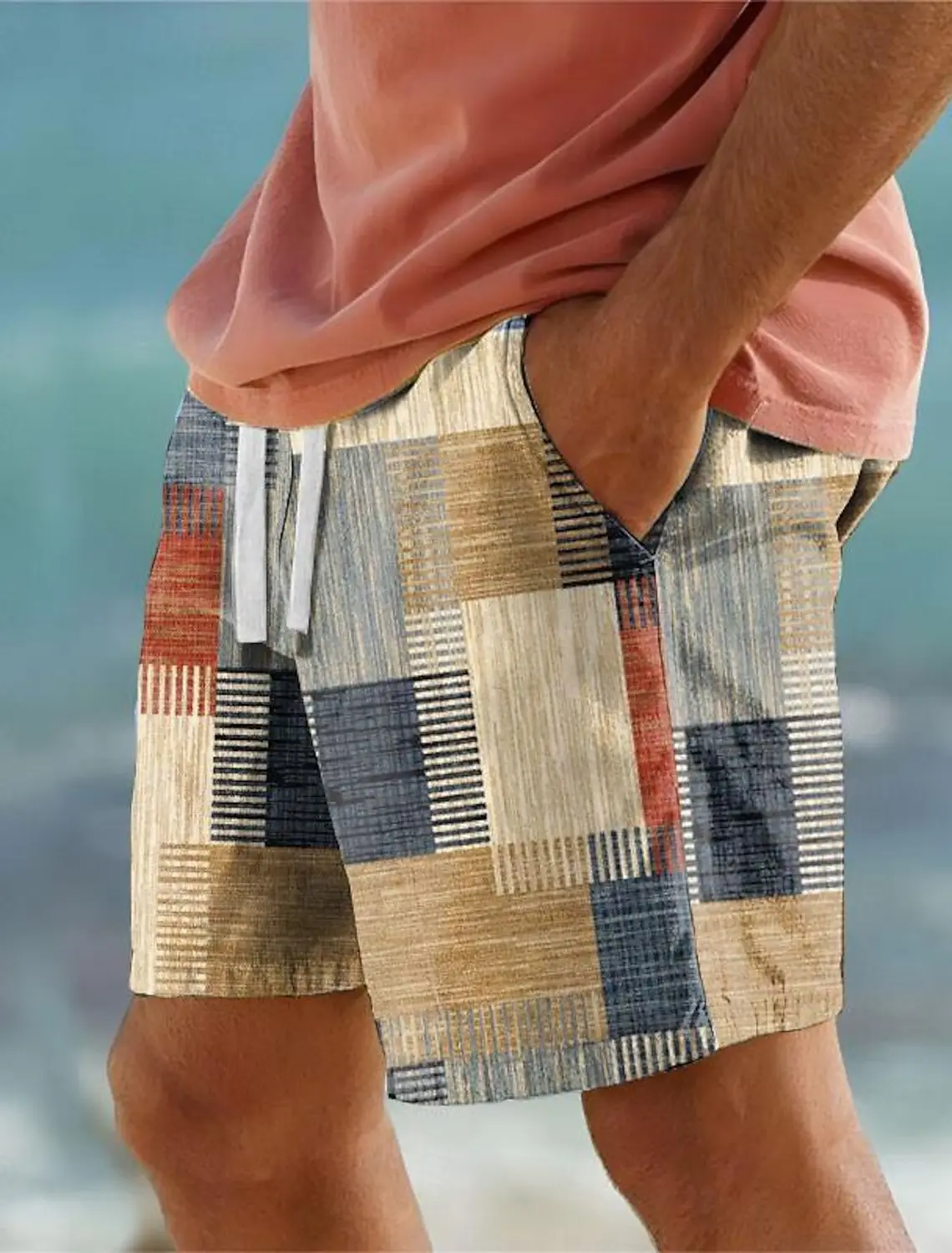 מכנסי ים לגברים PLAID Color Block בסגנון הוואי