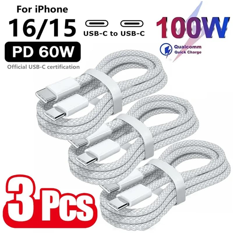 BMAD כבל USB-C ל-USB-C 100W, 3 יח׳