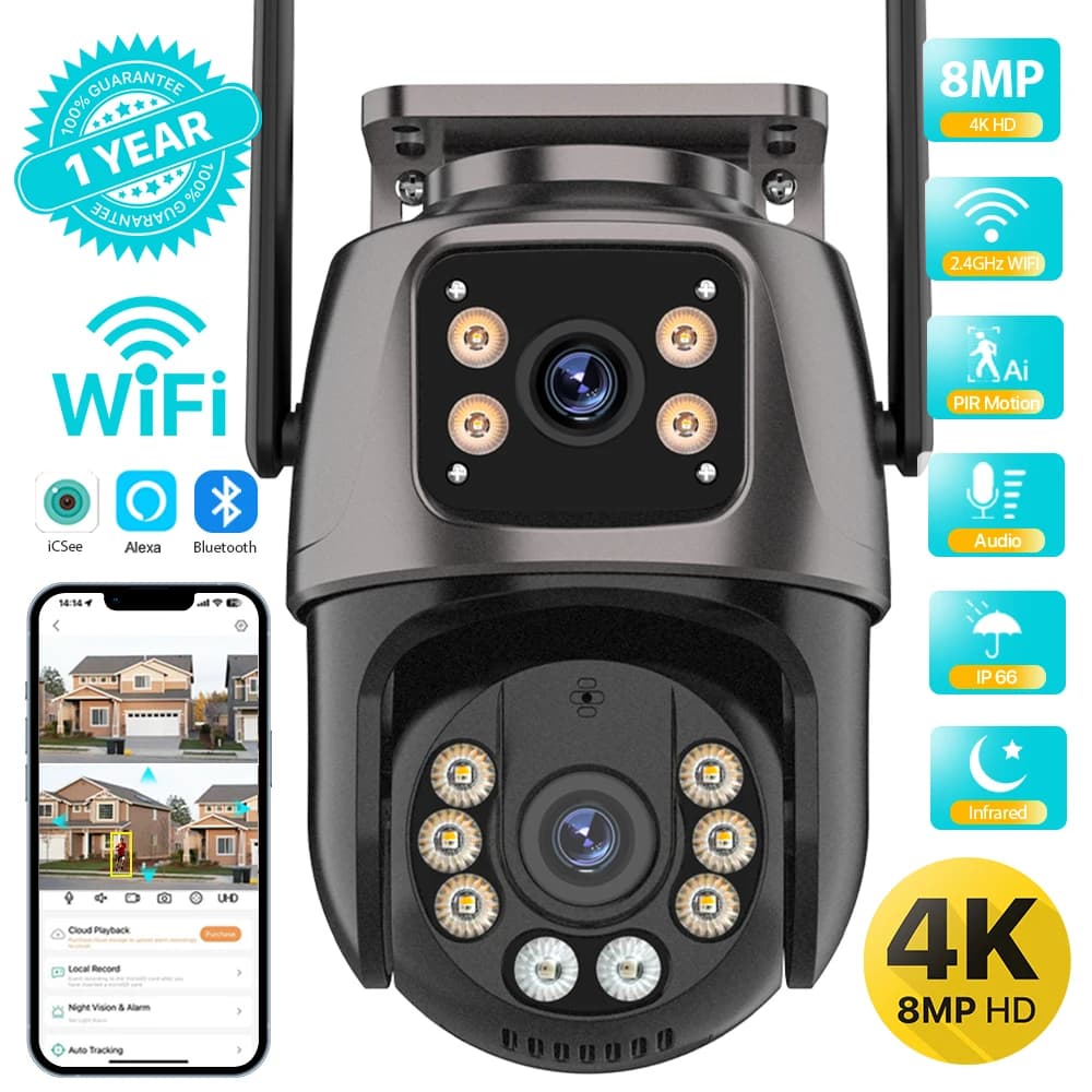 מצלמת אבטחה חיצונית Wi‑Fi PTZ 4K 8MP עם מעקב חכם