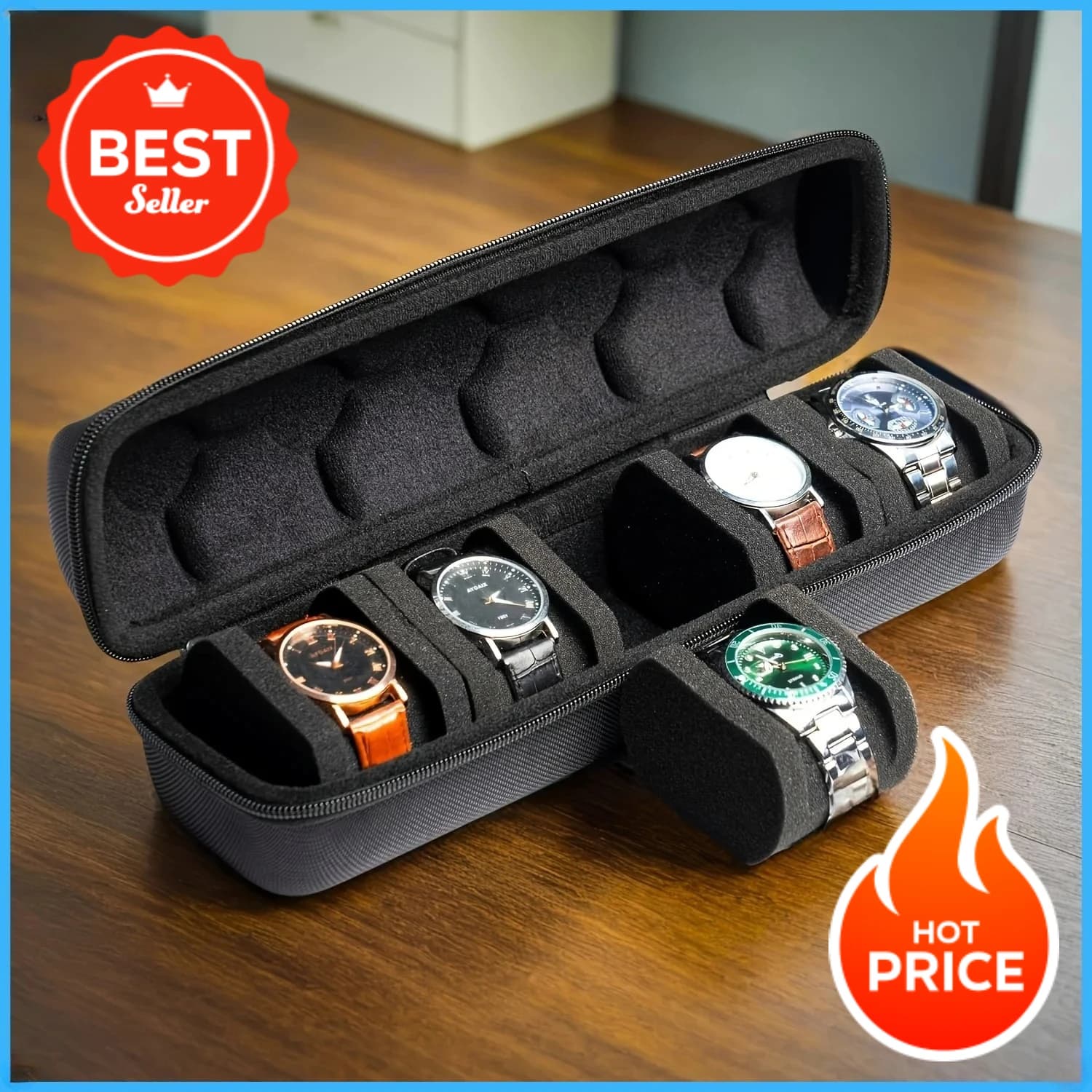 תיק אחסון ל-5 שעונים עם קשיח ונרתיק נסיעה של Watch Case