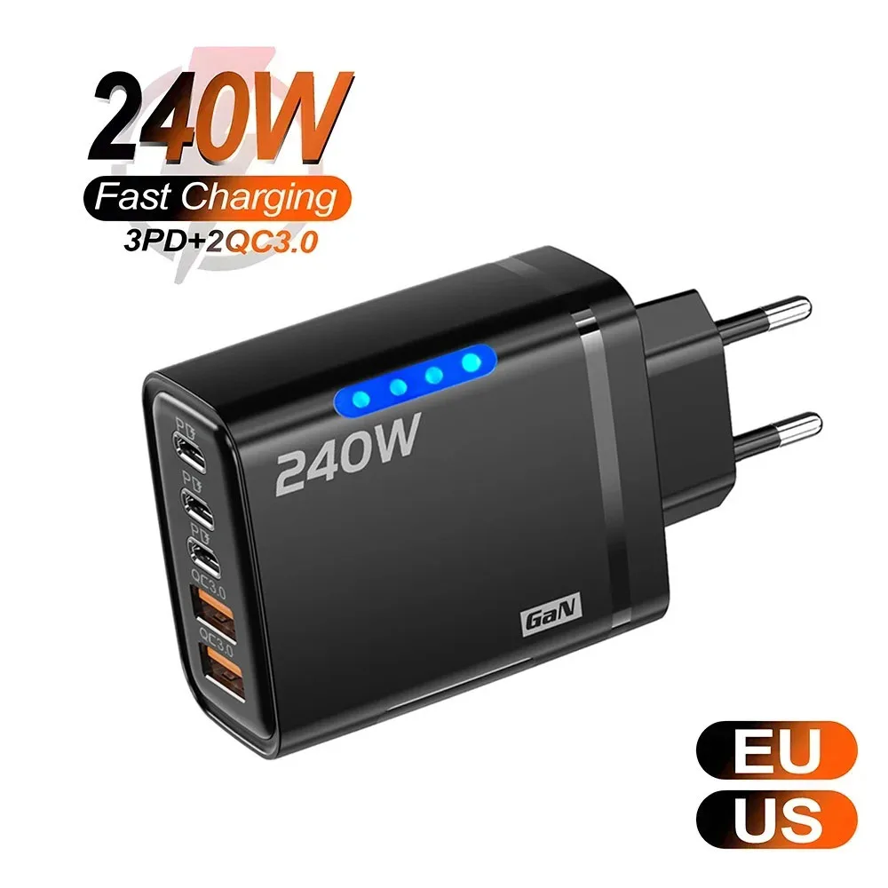 מטען קיר GaN 240W עם 5 יציאות USB-C/USB
