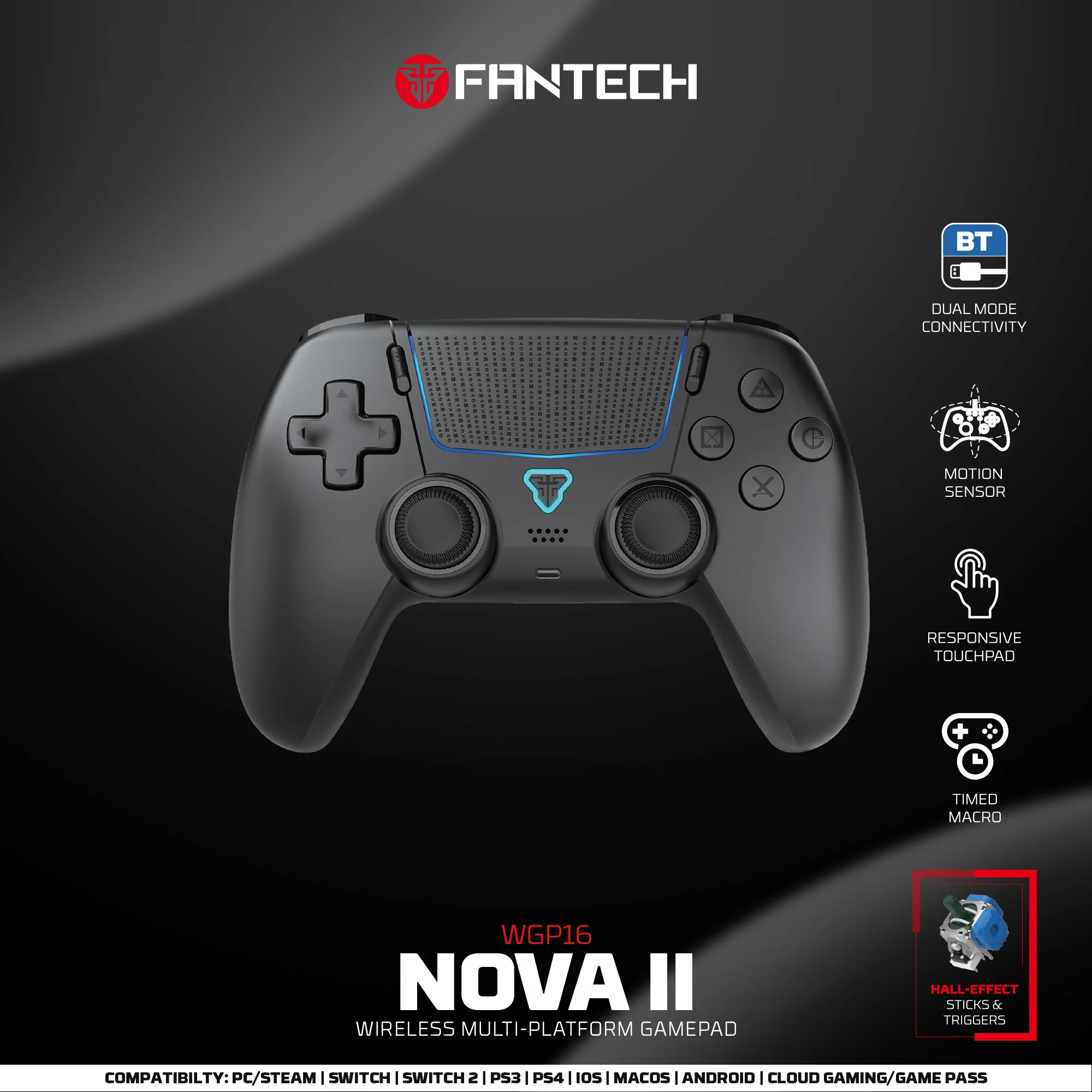 FANTECH NOVA II WGP16 שלט גיימינג אלחוטי עם Hall Effect