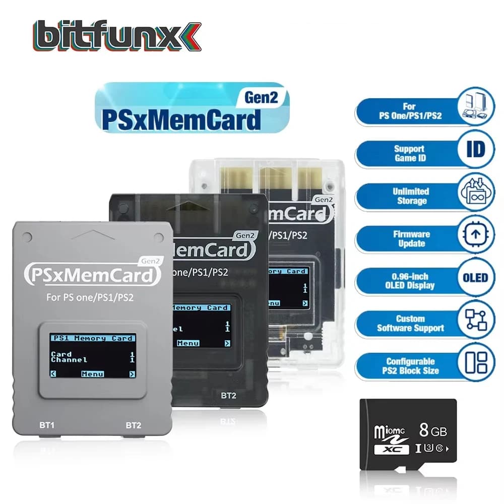 BitFunx PSxMemCard Gen2 מתאם כרטיס זיכרון ל-PS1/PS2