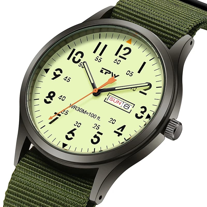 TPW K7102 שעון שטח לגברים עם רצועת ניילון